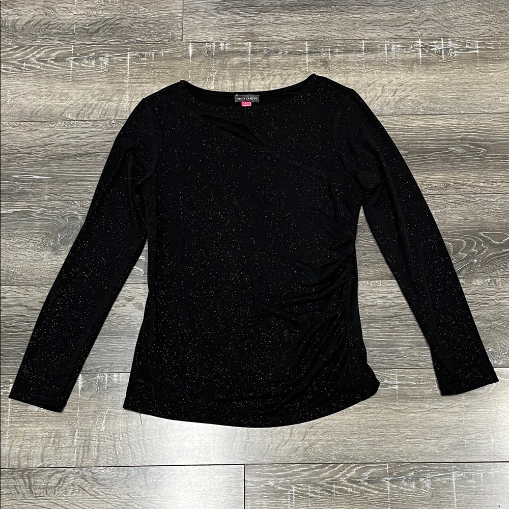 Vince Camuto sparkle black blouse with chest slit and scrunched side size small